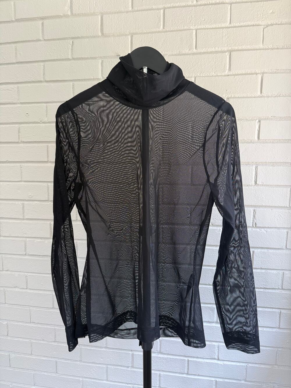WHBM Black Sheer Mesh Turtleneck Top Long Sleeve Layering Y2K Women's M